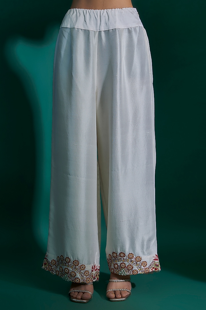 Ivory Dupion Mirror Embroidered Kurta Set by Minaxi Dadoo at Pernia's Pop Up Shop