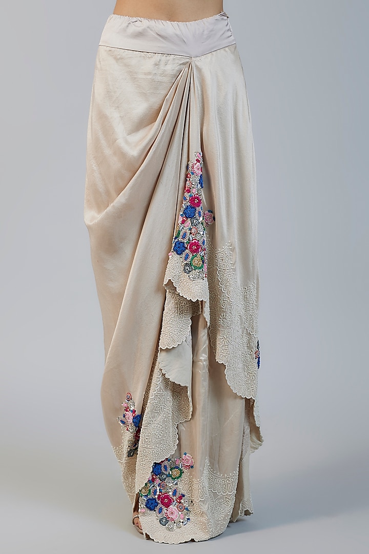 Beige Organza Pearl Embroidered Butterfly Cape Set by Minaxi Dadoo at Pernia's Pop Up Shop
