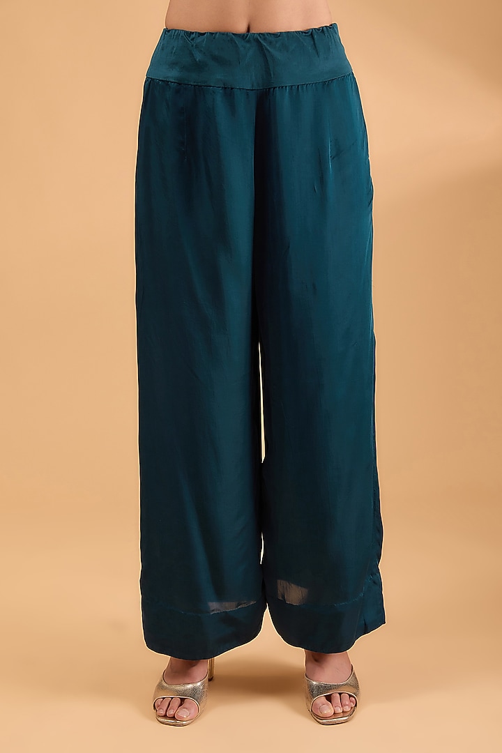 Peacock Blue China Dupion Silk Thread Work Long Kurta Set by Minaxi Dadoo at Pernia's Pop Up Shop