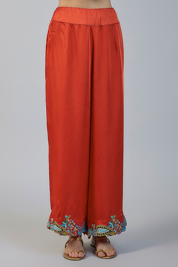 Rust Orange Silk Thread Embroidered Kurta Set by Minaxi Dadoo at Pernia's Pop Up Shop
