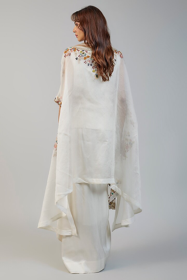 Beige Organza Pearl Embroidered Butterfly Cape Set by Minaxi Dadoo at Pernia's Pop Up Shop