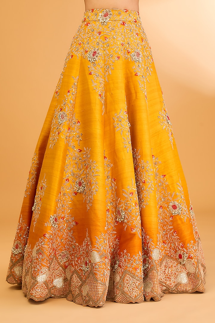 Yellow Silk Thread Embroidered Bridal Lehenga Set by Minaxi Dadoo at Pernia's Pop Up Shop