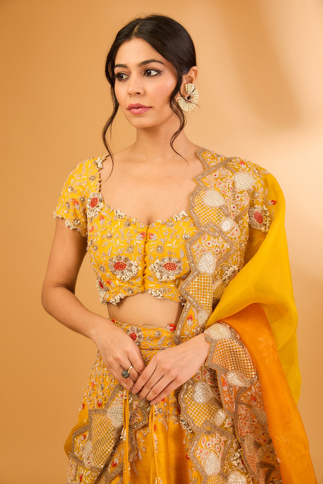 Yellow Silk Thread Embroidered Bridal Lehenga Set by Minaxi Dadoo at ...