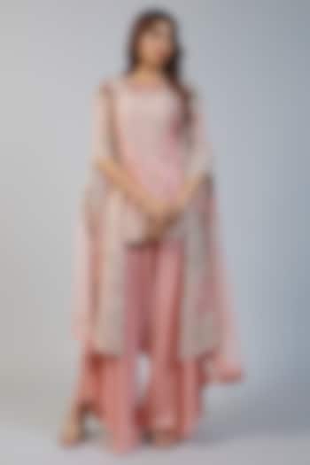 Pink Organza Thread Embroidered Cape Set by Minaxi Dadoo at Pernia's Pop Up Shop