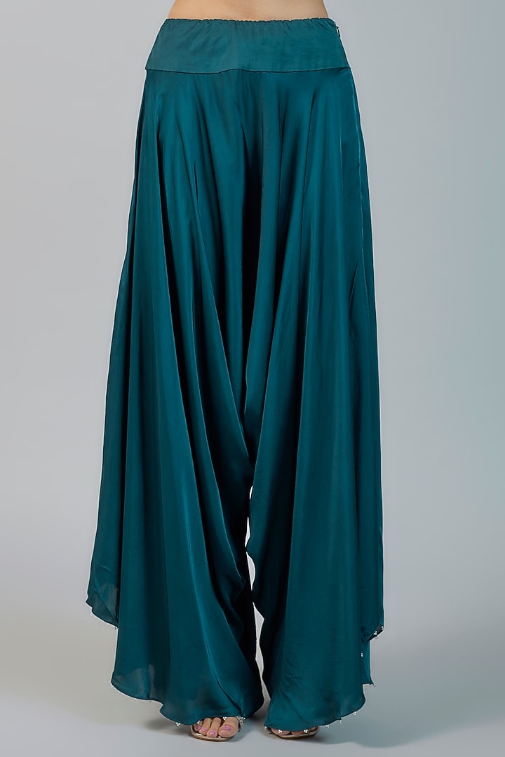 Peacock Blue Dupion Dori Embroidered Short Kurta Set by Minaxi Dadoo at Pernia's Pop Up Shop