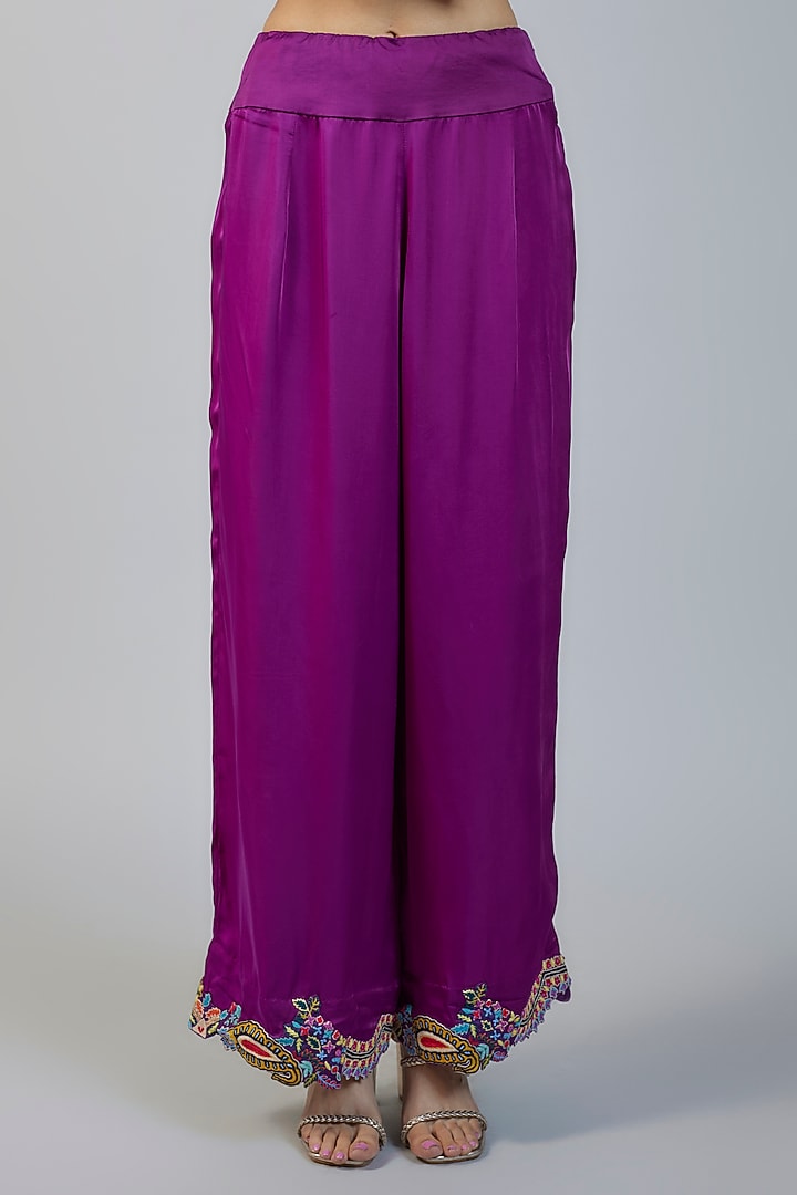 Purple Dupion Golden Thread Embroidered Straight Kurta Set by Minaxi Dadoo at Pernia's Pop Up Shop