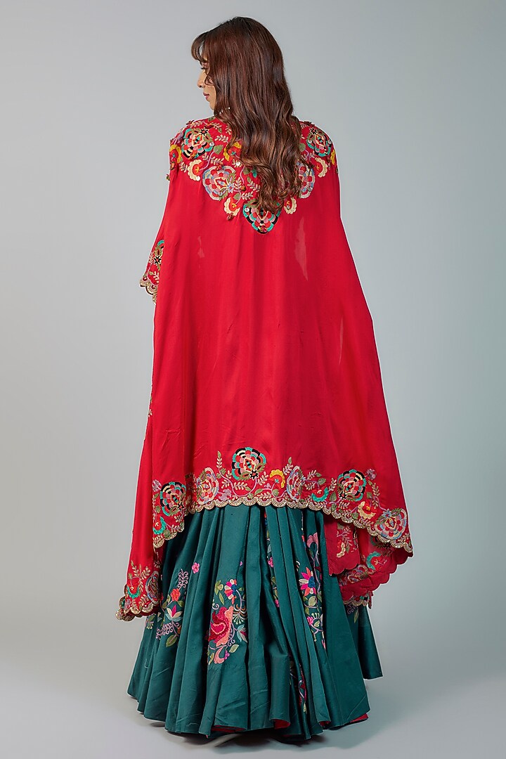 Peacock Blue Chanderi Thread Embroidered Jacket Bridal Lehenga Set by Minaxi Dadoo at Pernia's Pop Up Shop