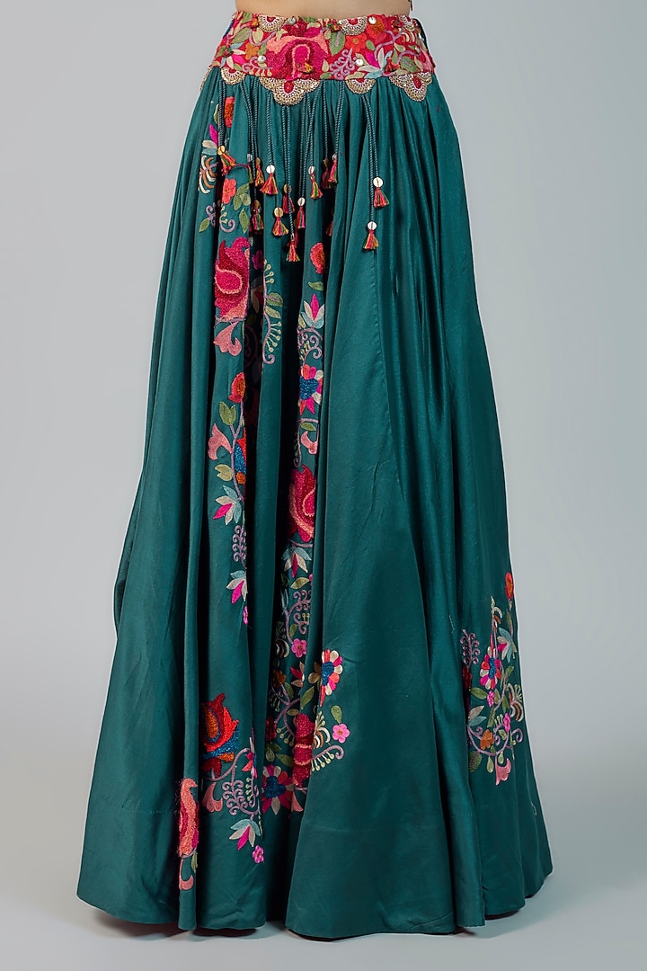 Peacock Blue Chanderi Thread Embroidered Jacket Bridal Lehenga Set by Minaxi Dadoo at Pernia's Pop Up Shop