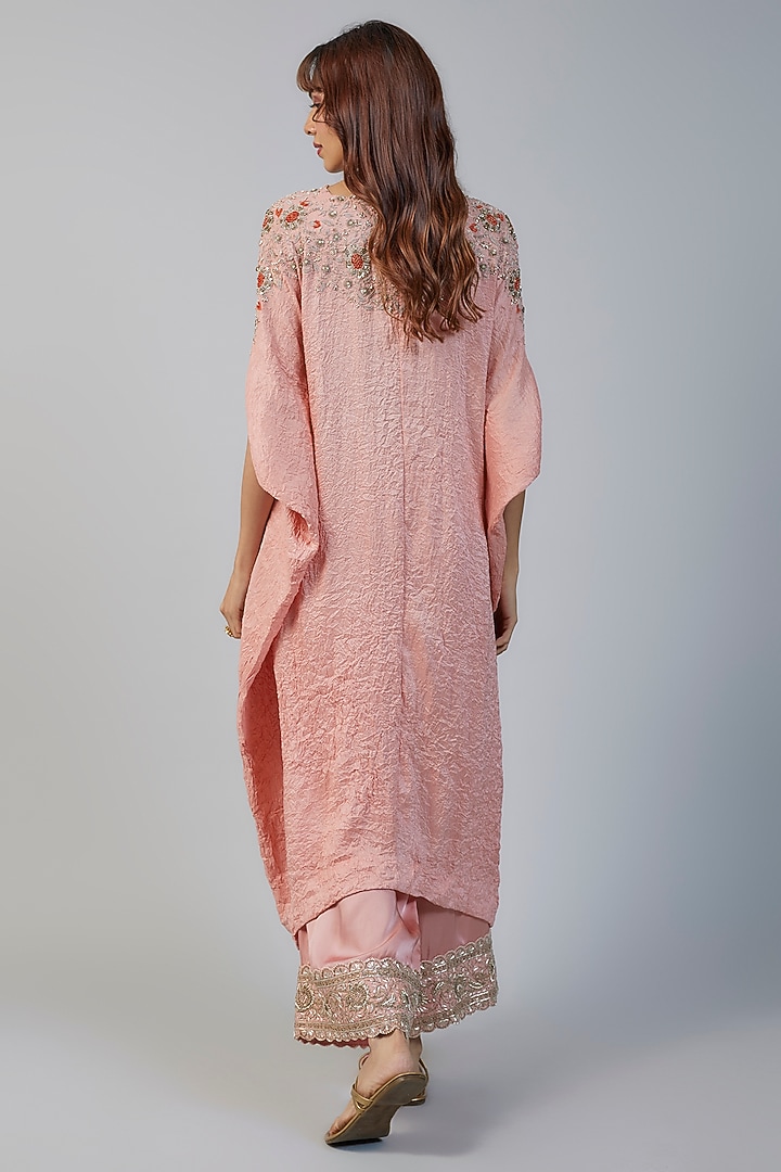 Pink Silk Dori Embroidered Kaftan Set by Minaxi Dadoo at Pernia's Pop Up Shop