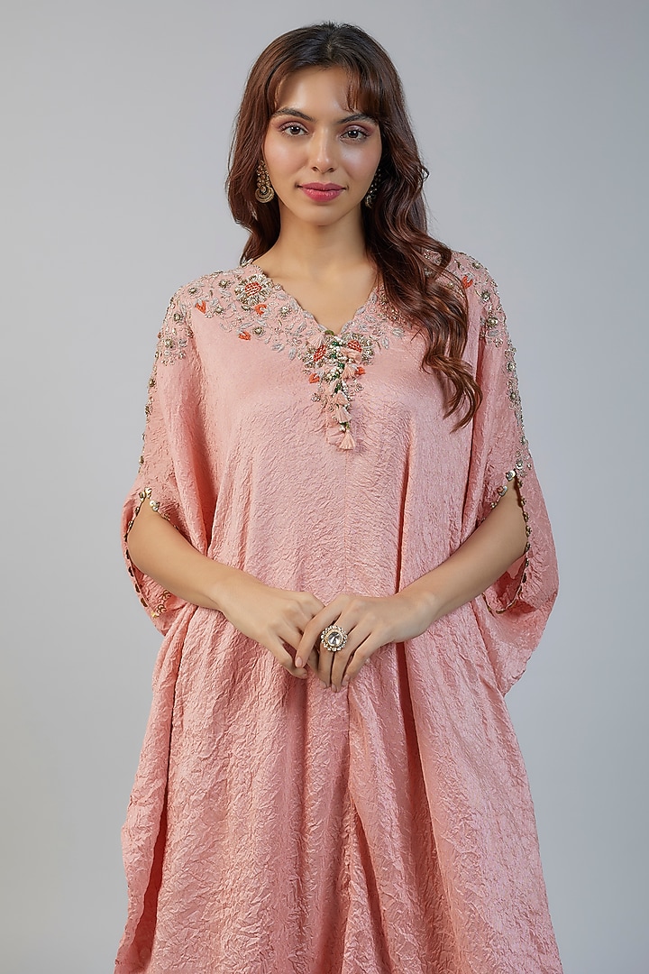Pink Silk Dori Embroidered Kaftan Set by Minaxi Dadoo at Pernia's Pop Up Shop