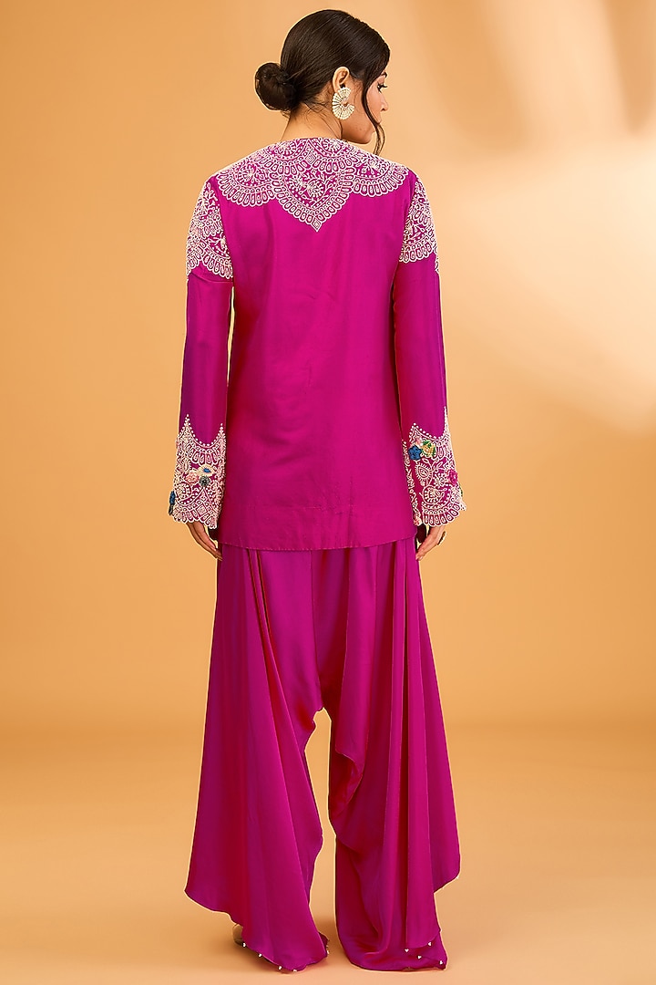 Rani Pink Dupion Pearl Work Short Kurta Set by Minaxi Dadoo at Pernia's Pop Up Shop
