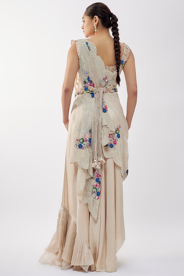 Beige Silk & Organza Skirt Set by Minaxi Dadoo at Pernia's Pop Up Shop