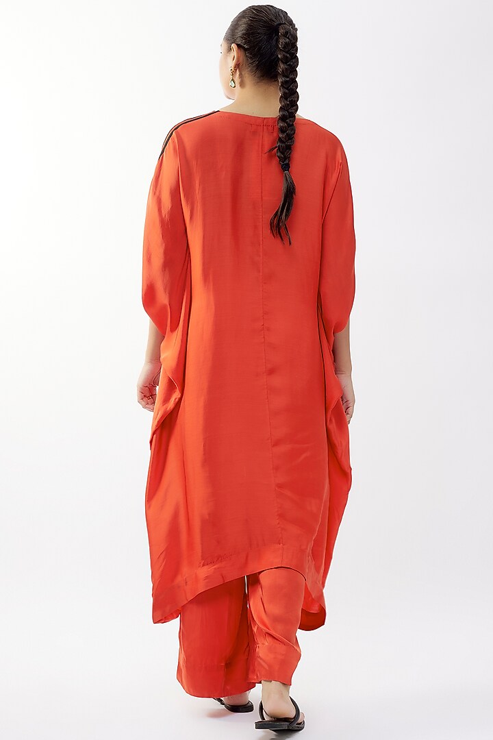 Orange Satin Printed Kaftan Set by Minaxi Dadoo at Pernia's Pop Up Shop