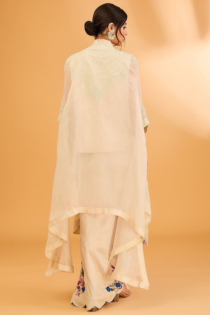 Beige Silk Pearl Work Pick-Up Skirt Set by Minaxi Dadoo at Pernia's Pop Up Shop