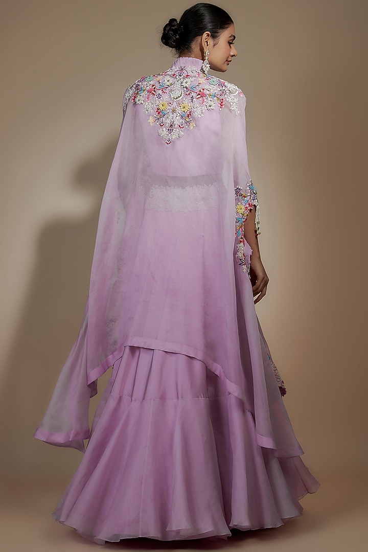 Lavender Organza Thread & Dori Work Cape Set by Minaxi Dadoo at Pernia's Pop Up Shop
