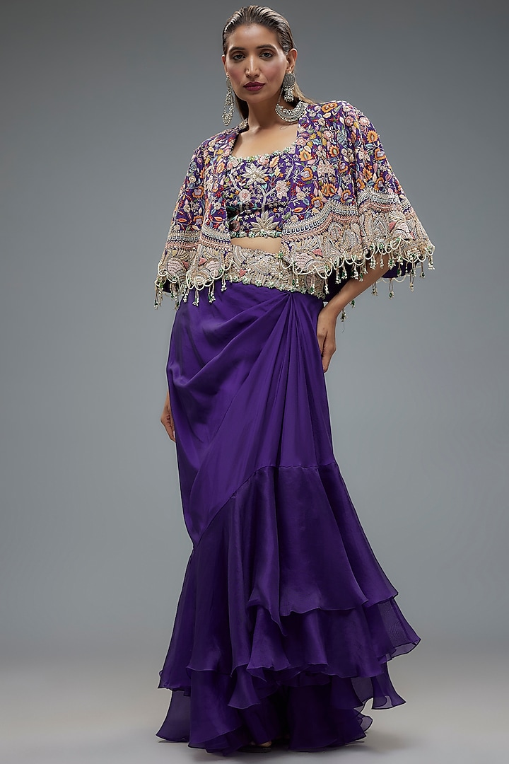 Violet Silk & Organza Ruffled Skirt Set by Minaxi Dadoo at Pernia's Pop Up Shop