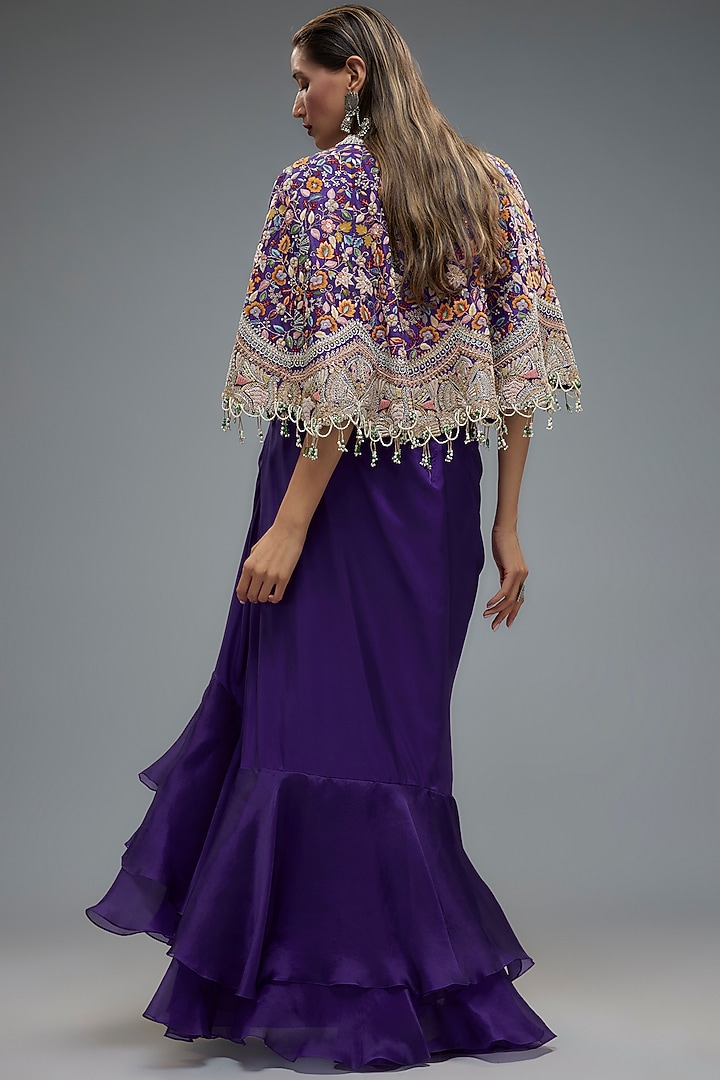 Violet Silk & Organza Ruffled Skirt Set by Minaxi Dadoo at Pernia's Pop Up Shop