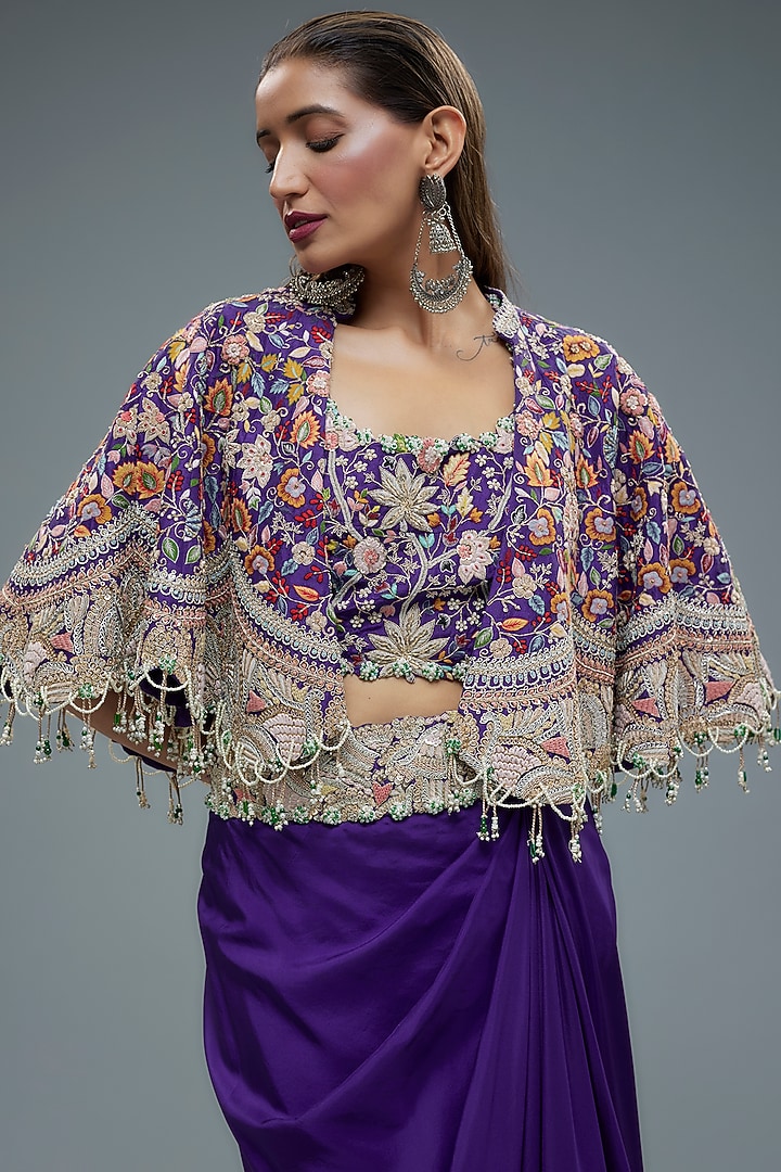 Violet Silk & Organza Ruffled Skirt Set by Minaxi Dadoo at Pernia's Pop Up Shop