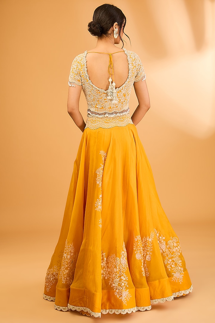 Yellow Chanderi Thread Embroidered Bridal Lehenga Set by Minaxi Dadoo at Pernia's Pop Up Shop