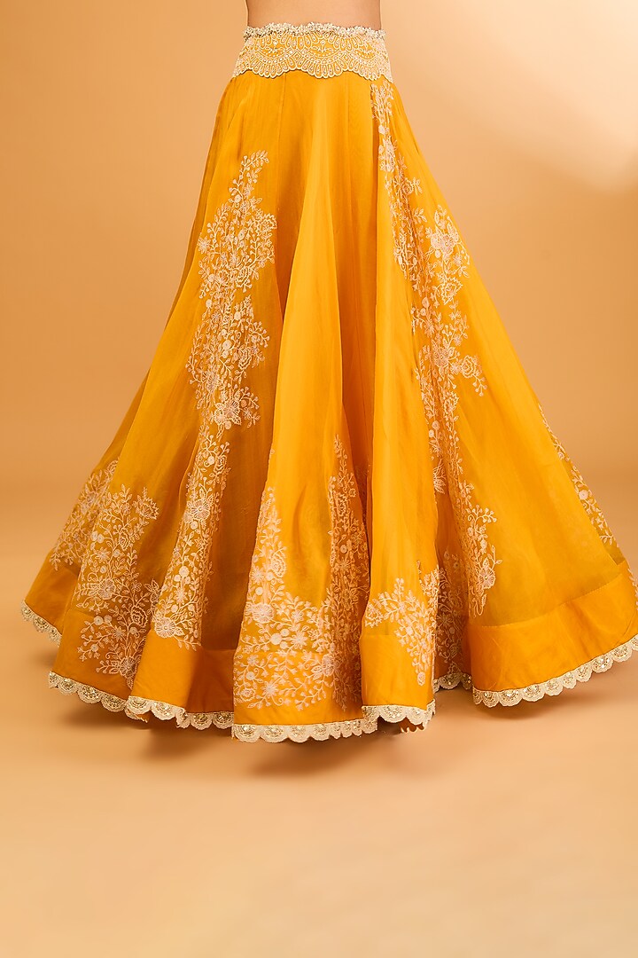 Yellow Chanderi Thread Embroidered Bridal Lehenga Set by Minaxi Dadoo at Pernia's Pop Up Shop