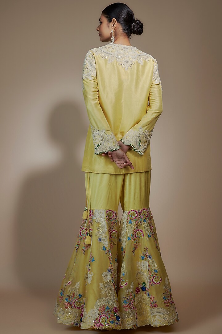 Yellow Silk & Organza Gharara Set by Minaxi Dadoo at Pernia's Pop Up Shop