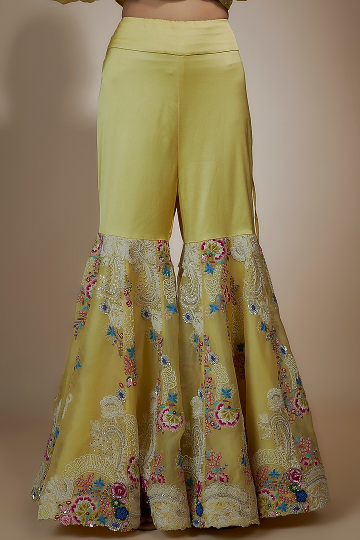Yellow Silk & Organza Gharara Set by Minaxi Dadoo at Pernia's Pop Up Shop