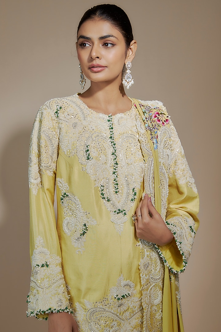 Yellow Silk & Organza Gharara Set by Minaxi Dadoo at Pernia's Pop Up Shop