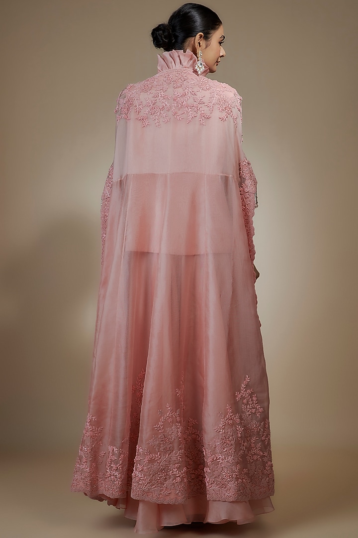 Pink Organza Moti Work Cape Set by Minaxi Dadoo at Pernia's Pop Up Shop