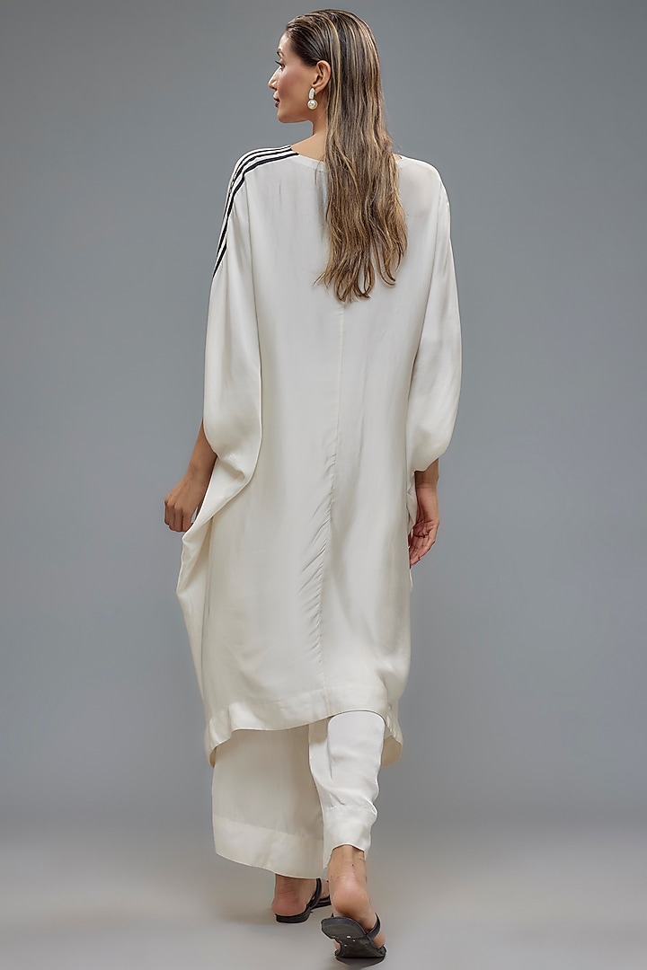 Ivory Satin Embroidered Kaftan Set by Minaxi Dadoo at Pernia's Pop Up Shop