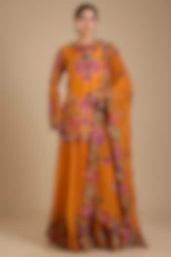 Mango Yellow Dupion Silk Kashmiri Work Bridal Sharara Set by Minaxi Dadoo at Pernia's Pop Up Shop