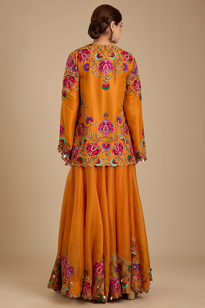 Mango Yellow Dupion Silk Kashmiri Work Bridal Sharara Set by Minaxi Dadoo at Pernia's Pop Up Shop