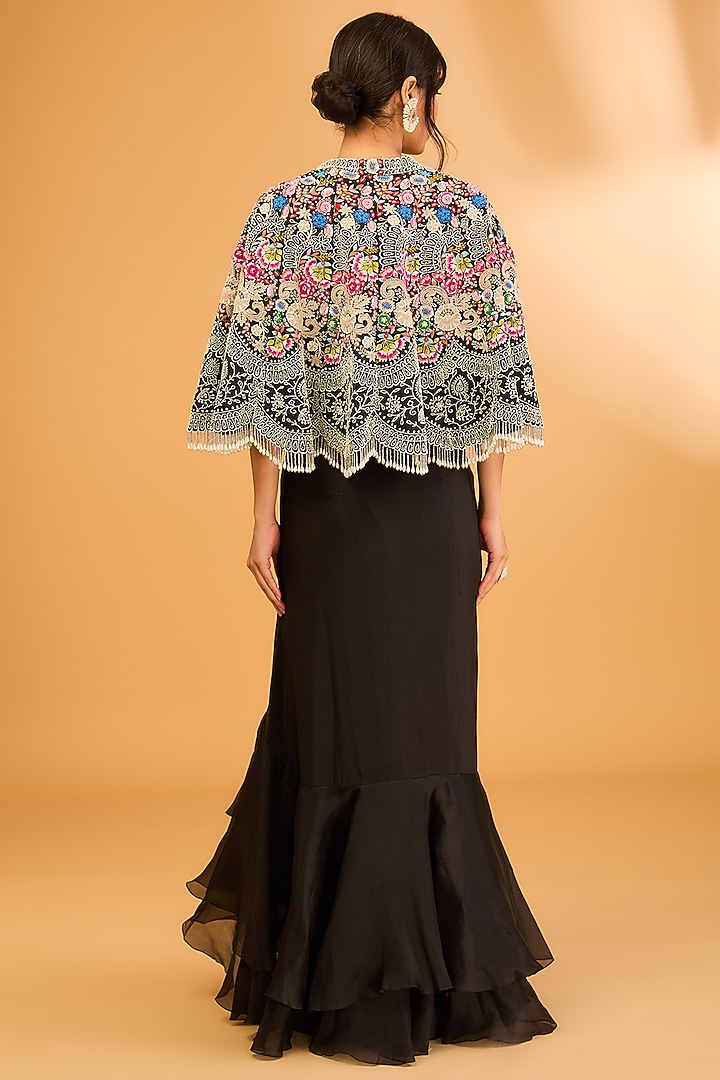 Black Silk & Organza Ruffled Skirt Set by Minaxi Dadoo at Pernia's Pop Up Shop