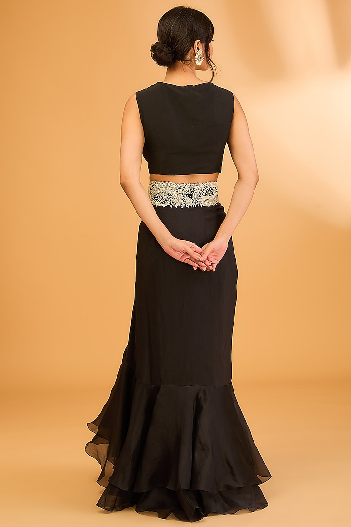 Black Silk & Organza Ruffled Skirt Set by Minaxi Dadoo at Pernia's Pop Up Shop