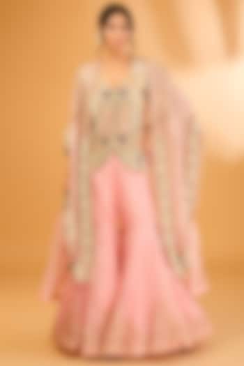 Pink Silk & Organza Embroidered Gharara Set by Minaxi Dadoo at Pernia's Pop Up Shop