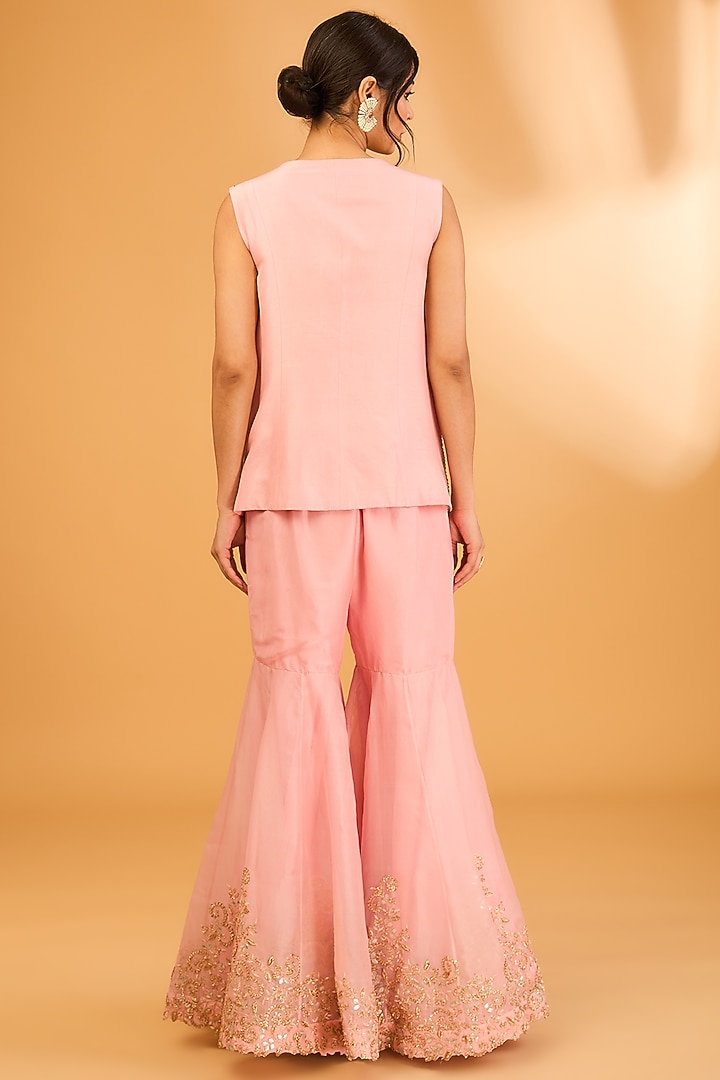 Pink Silk & Organza Embroidered Gharara Set by Minaxi Dadoo at Pernia's Pop Up Shop