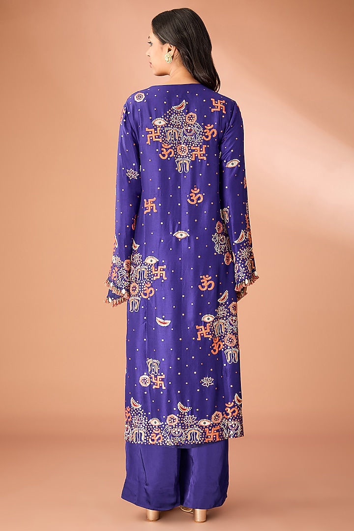 Violet Dupion Thread & Sequins Embroidered Kurta Set by Minaxi Dadoo at Pernia's Pop Up Shop