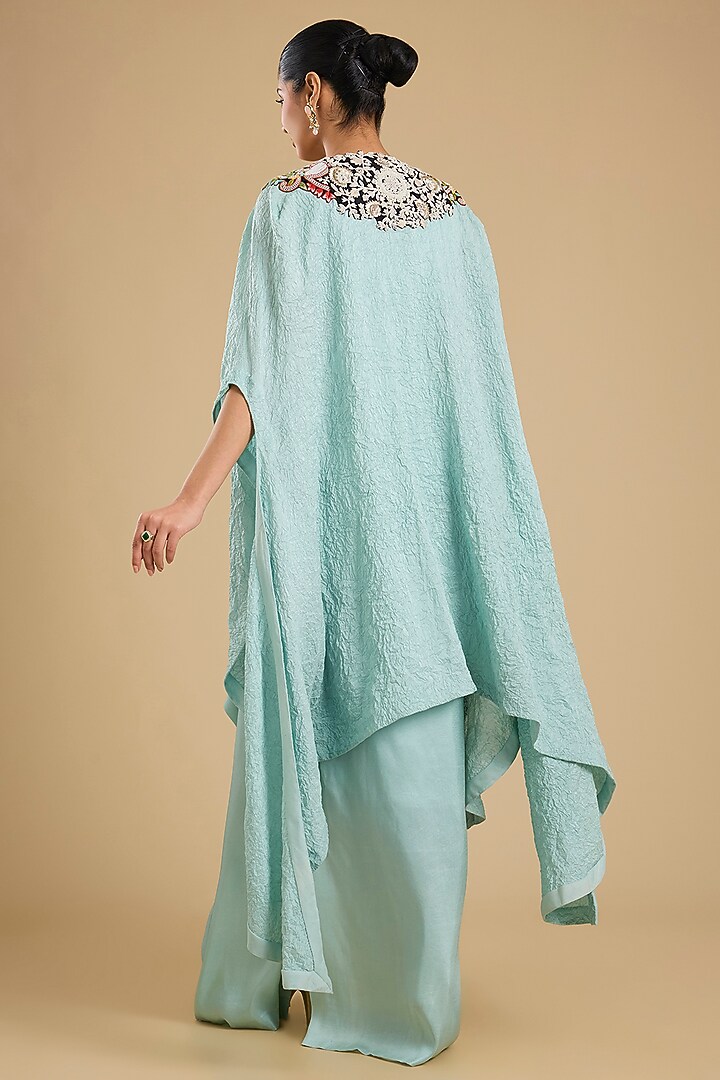 Powder Blue Dupion Silk Pick-Up Skirt Set by Minaxi Dadoo at Pernia's Pop Up Shop