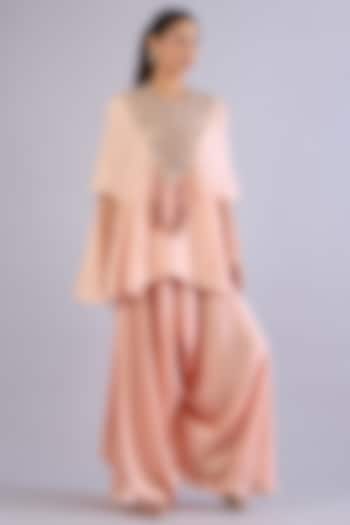 Pink Dupion Silk Thread Work Cape Set by Minaxi Dadoo at Pernia's Pop Up Shop