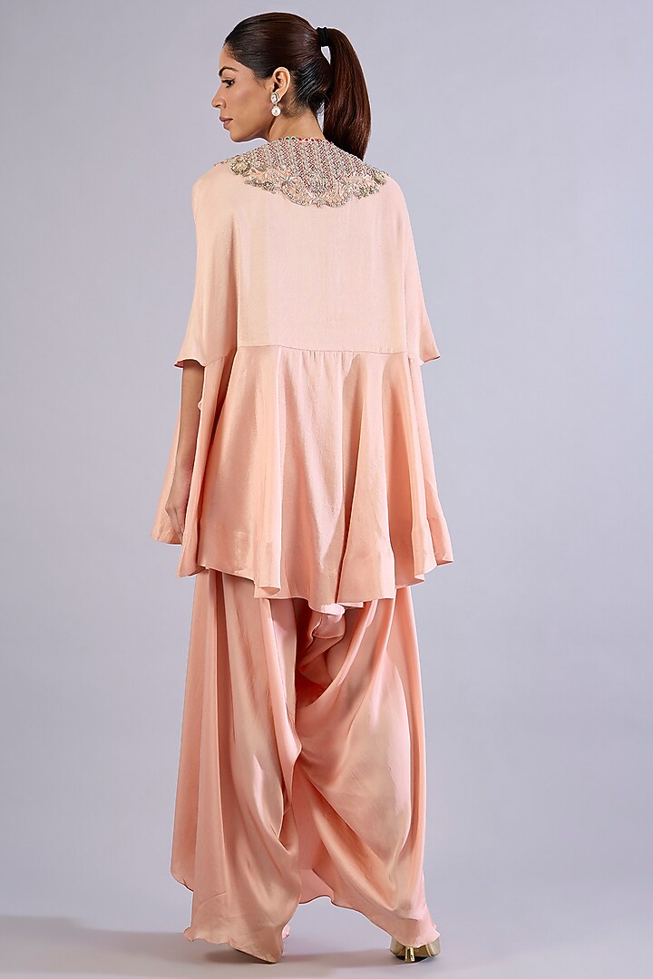 Pink Dupion Silk Thread Work Cape Set by Minaxi Dadoo at Pernia's Pop Up Shop
