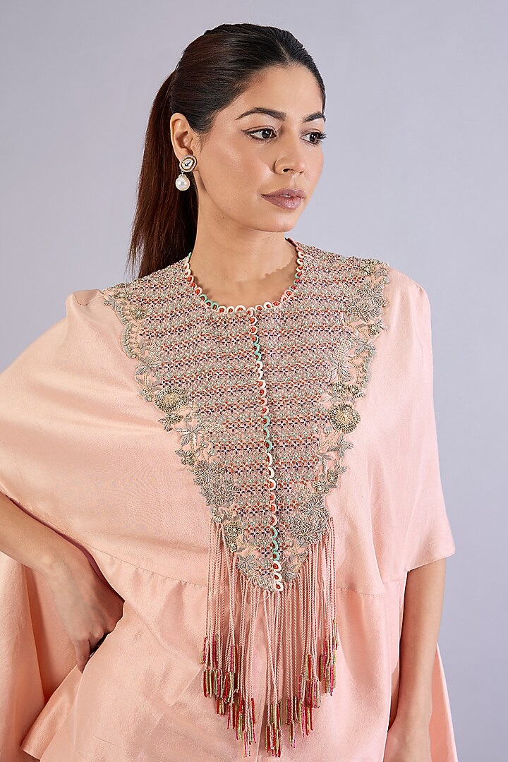 Pink Dupion Silk Thread Work Cape Set by Minaxi Dadoo at Pernia's Pop Up Shop