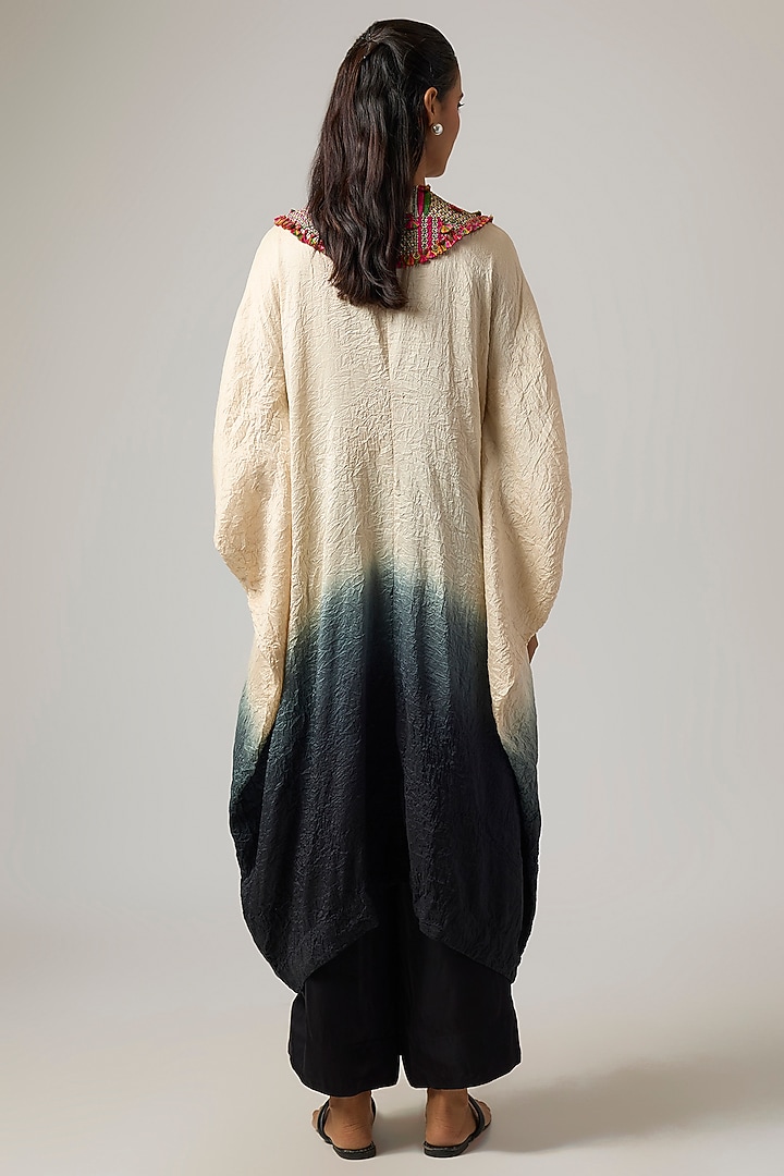 Shaded Ivory & Black Crushed Silk Patchwork Kaftan Set by Minaxi Dadoo at Pernia's Pop Up Shop