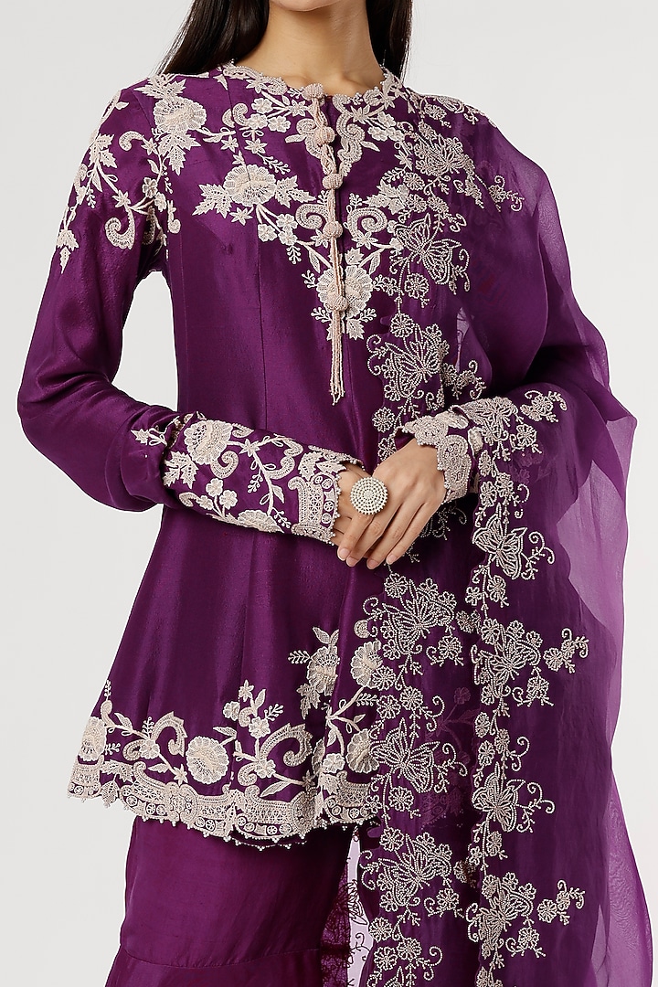 Purple Dupion Silk Kurta Set by Minaxi Dadoo at Pernia's Pop Up Shop