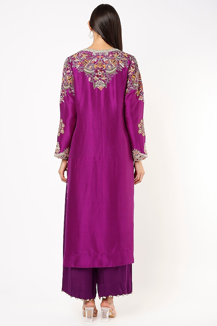 Purple Dupion Long Straight Kurta Set by Minaxi Dadoo at Pernia's Pop Up Shop