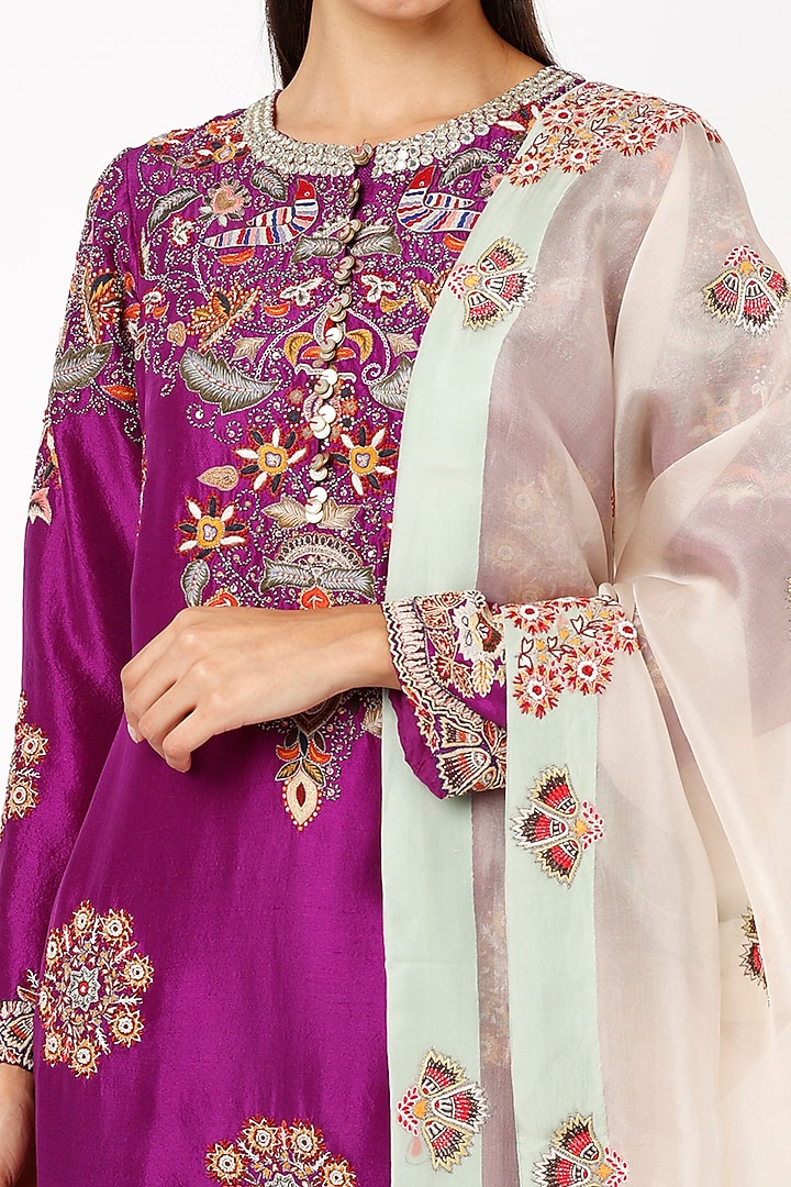 Purple Dupion Long Straight Kurta Set by Minaxi Dadoo at Pernia's Pop Up Shop