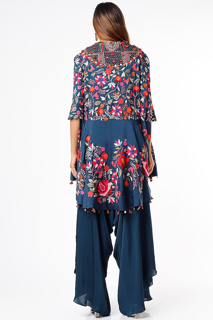 Peacock Blue Dupion Cape Set by Minaxi Dadoo at Pernia's Pop Up Shop