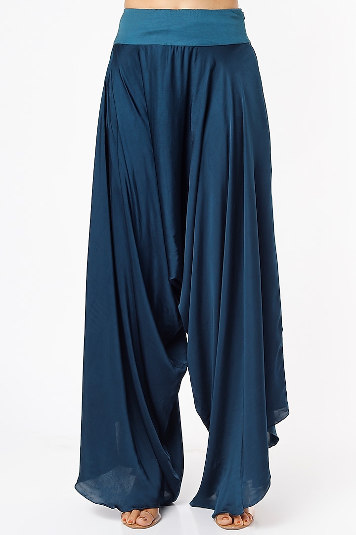 Peacock Blue Dupion Cape Set by Minaxi Dadoo at Pernia's Pop Up Shop