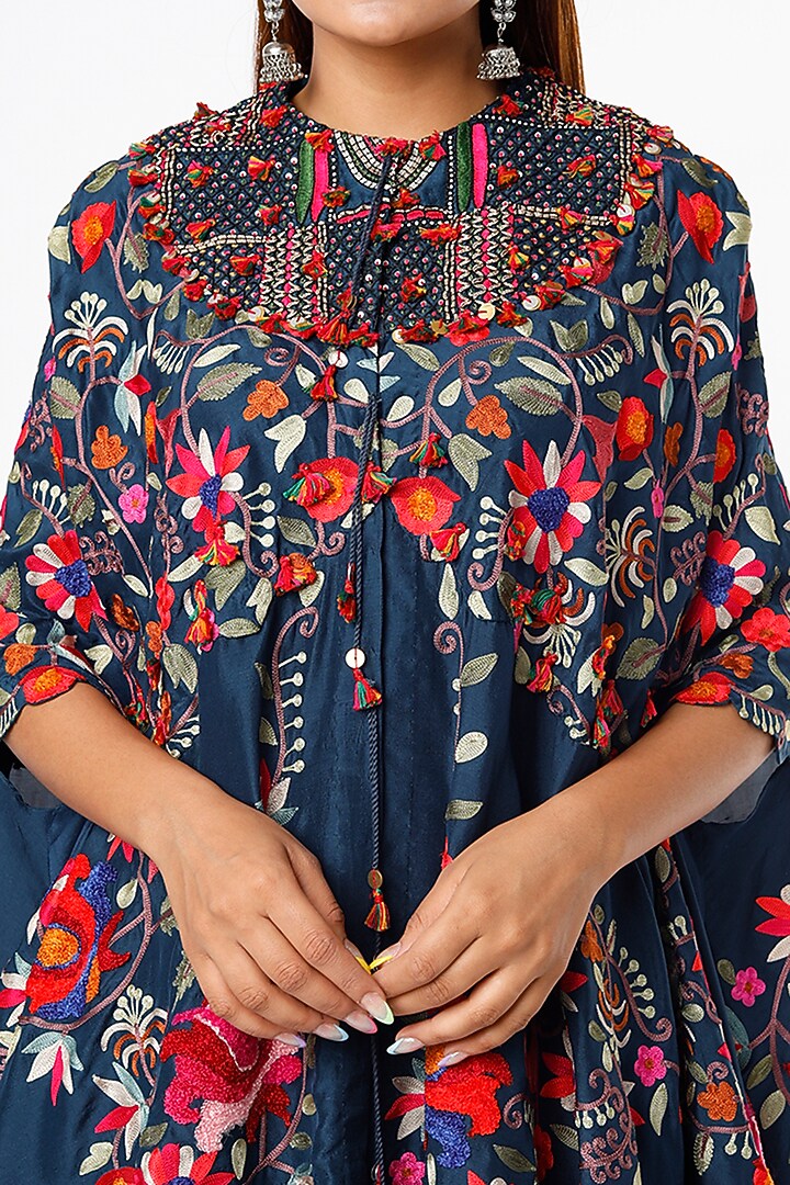 Peacock Blue Dupion Cape Set by Minaxi Dadoo at Pernia's Pop Up Shop