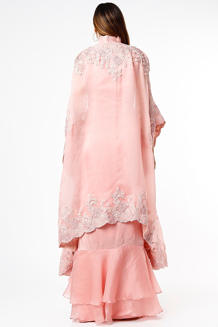Pink Organza Skirt Set With Cape by Minaxi Dadoo at Pernia's Pop Up Shop