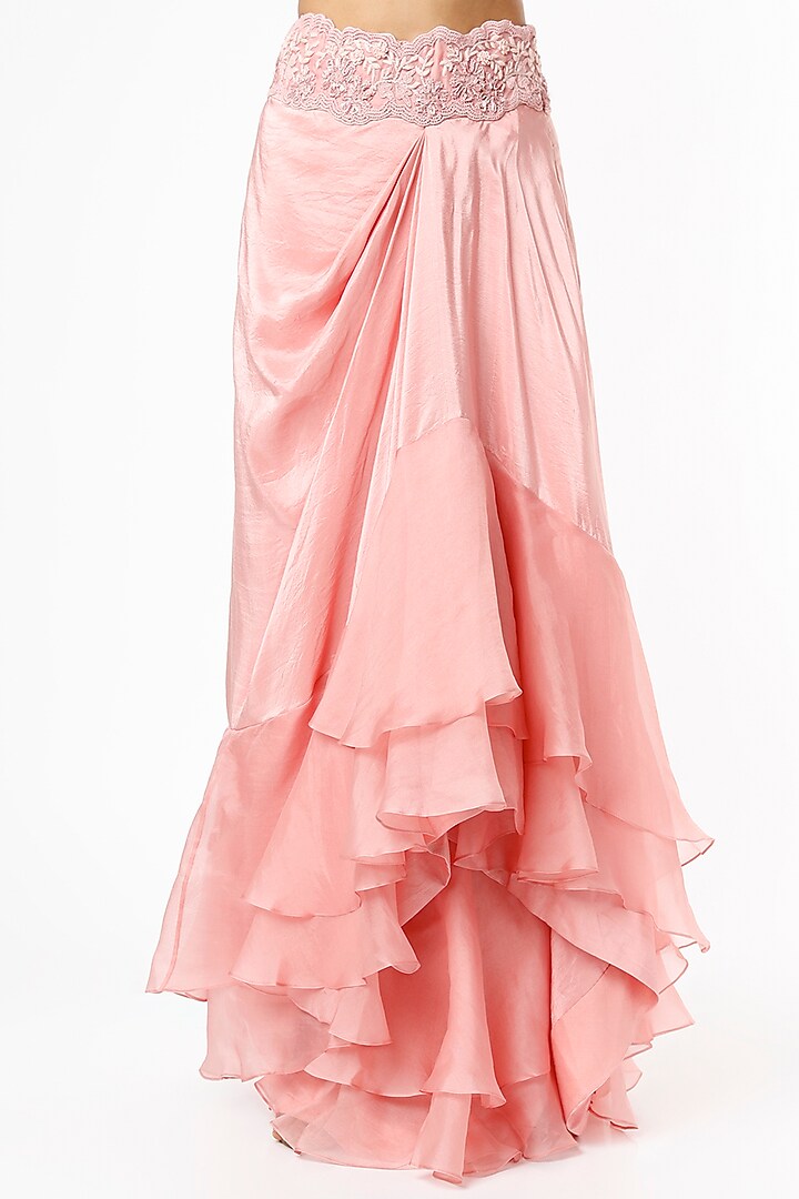 Pink Organza Skirt Set With Cape by Minaxi Dadoo at Pernia's Pop Up Shop