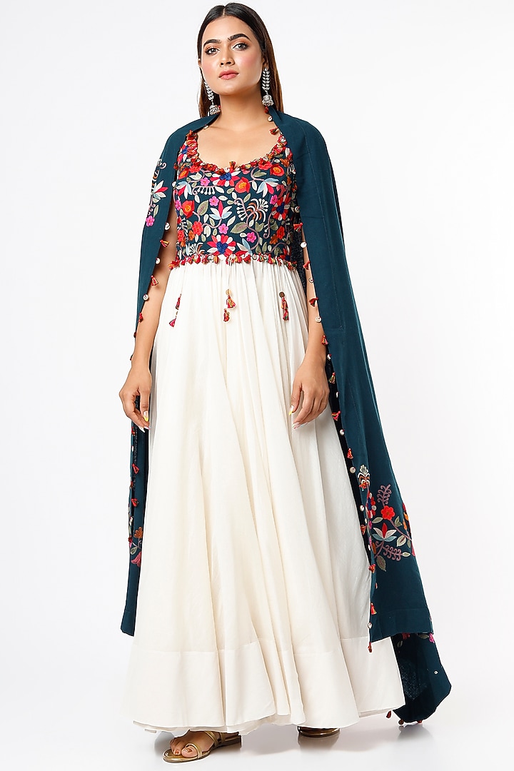 Ivory Chanderi Bridal Anarkali Set by Minaxi Dadoo at Pernia's Pop Up Shop